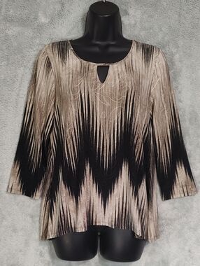 Notations Beige and Black Ombre Keyhole Blouse